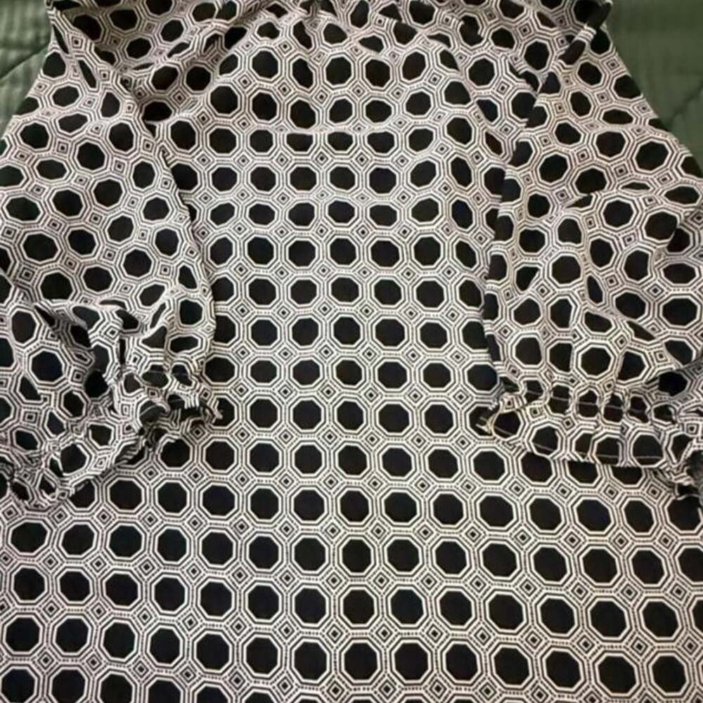 Ruby Rd. Black and White Geometric Print Ruffle Sleeve Blouse